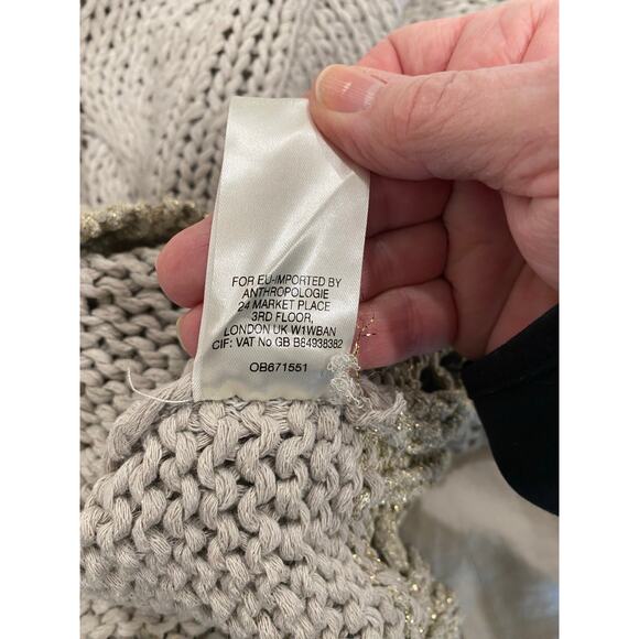 Moth  by Anthropologie Gray Distressed Metallic Trim Hooded Sweater Size XS - Picture 7 of 9